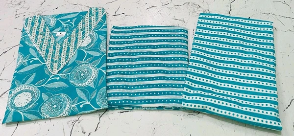 Premium Quality Cotton Kurti Pant Set - Turquoise Blue, L/40