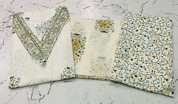 Premium Quality Cotton Kurti Pant Set - Off White, XL/42