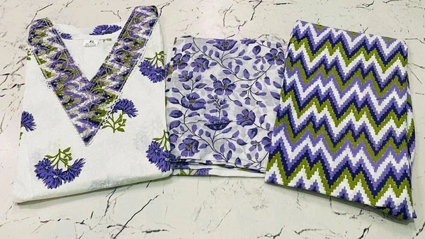 Premium Quality Cotton Kurti Pant Set - Purple, XXL/44