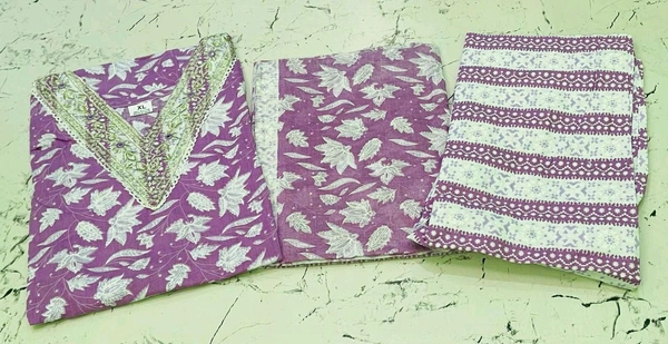 Premium Quality Cotton Kurti Pant Set - Lilac, XL/42