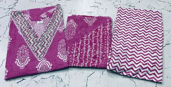 Premium Quality Cotton Kurti Pant Set - Fuchsia Pink, L/40