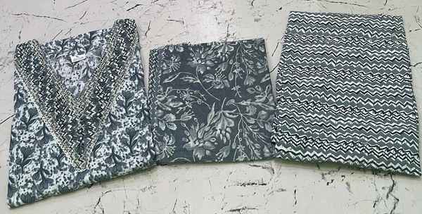 Premium Quality Cotton Kurti Pant Set - Stone Gray, M/38