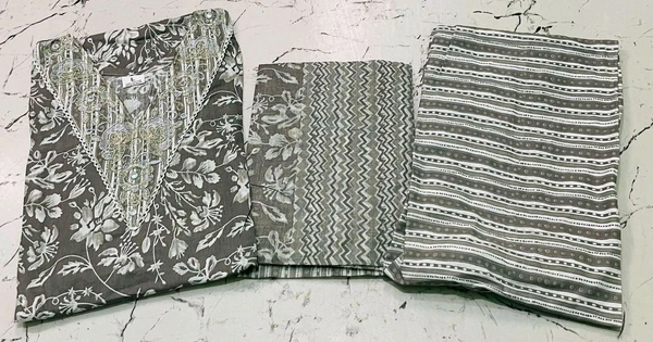 Premium Quality Cotton Kurti Pant Set - Gray, L/40