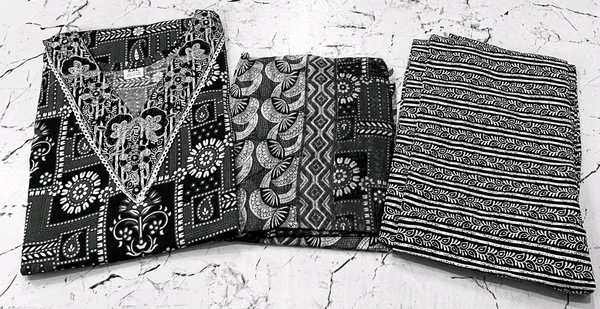 Premium Quality Cotton Kurti Pant Set - Black 2, M/38