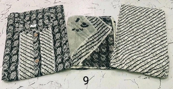 Premium Quality Cotton Kurti Pant Set Specially for Black Lovers - Black, 9, M/38