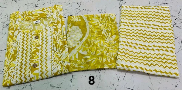 Premium Quality Cotton Kurti Pant Set 💜💚💛 - Corn Yellow, M/38