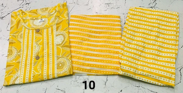 Premium Quality Cotton Kurti Pant Set 💜💚💛 - Bright Yellow, L/40