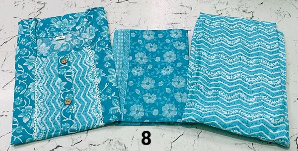 Premium Quality Cotton Kurti Pant Set 🩵 - 8, M/38