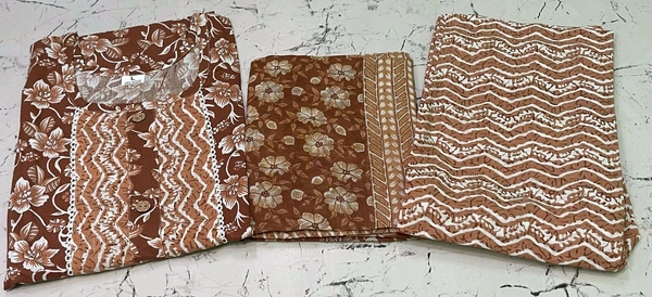 Premium Quality Cotton Kurti Pant Set - Brown, XL/42