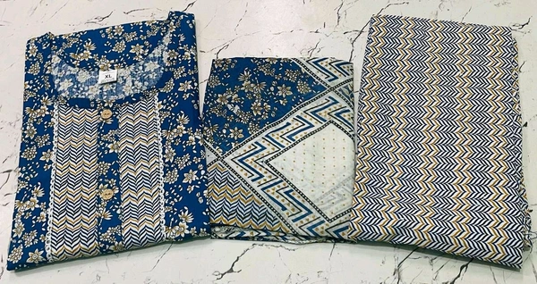 Premium Quality Cotton Kurti Pant Set - Deep Blue, XL/42