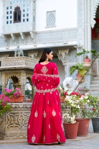 Vichitra Silk Ethnic Dress With Beautiful Heavy Embroidery Work - Cerise Red, M/38