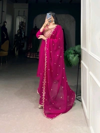 Graceful Organza Kurti Pant Dupatta Set - Pink, L/40