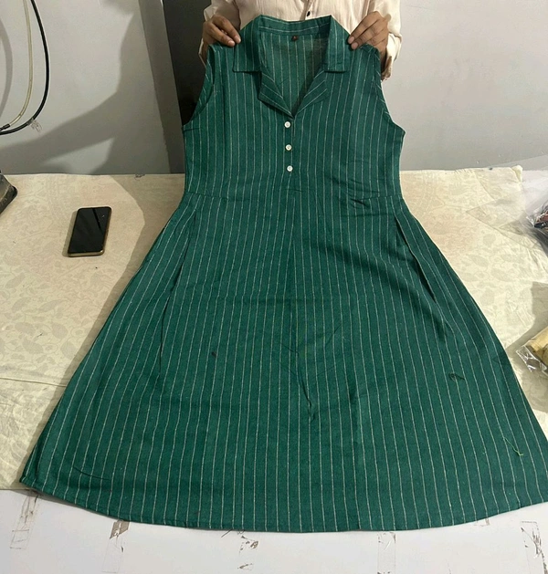 Premium South Cotton Lining Midi Dress - Green, L/40