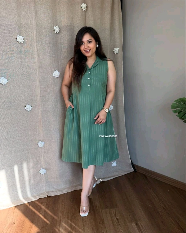 Premium South Cotton Lining Midi Dress - Green, XL/42