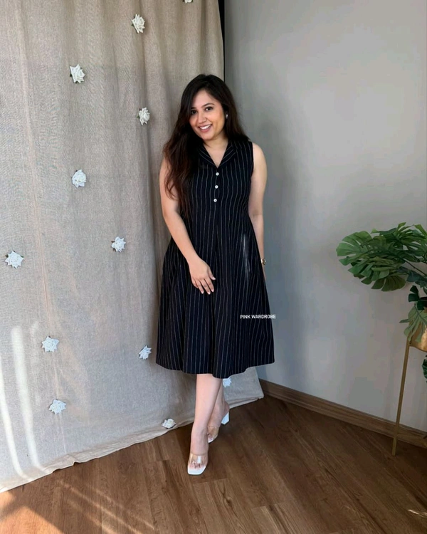 Premium South Cotton Lining Midi Dress - Black, XXL/44