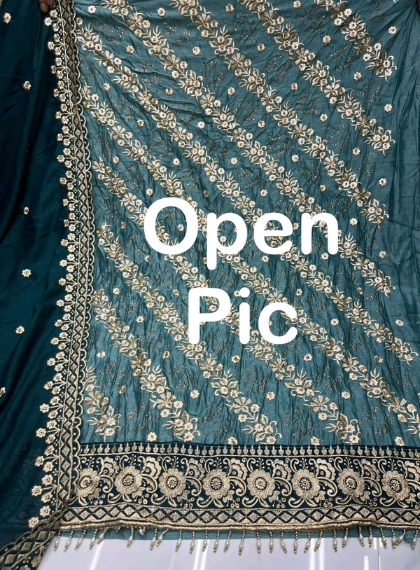 Pure Vichitra Silk Fancy Designer Pcs - Teal, Free Size