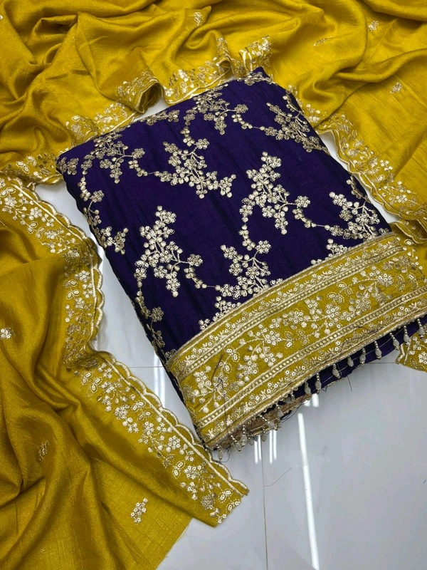 Pure Vichitra Silk Fancy Designer Pcs - Violet, Free Size