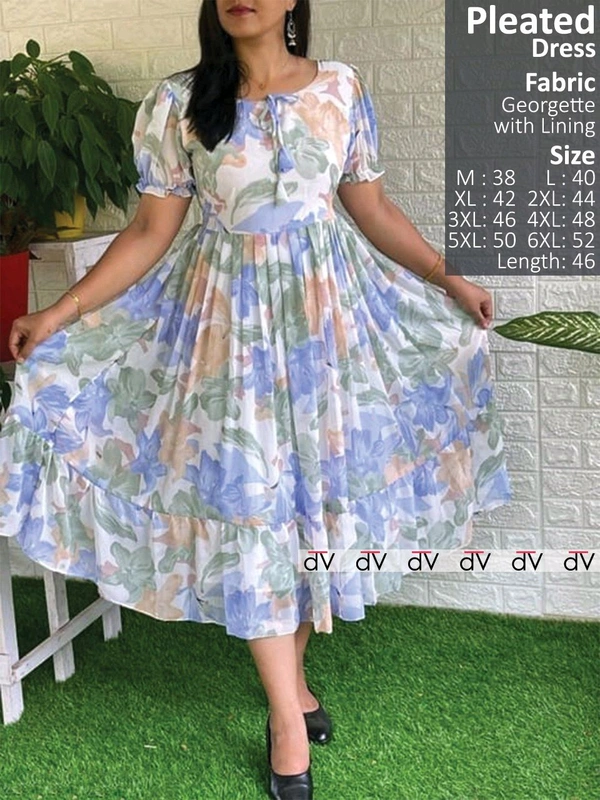 Pleated Dress - Blue, 6XL/52