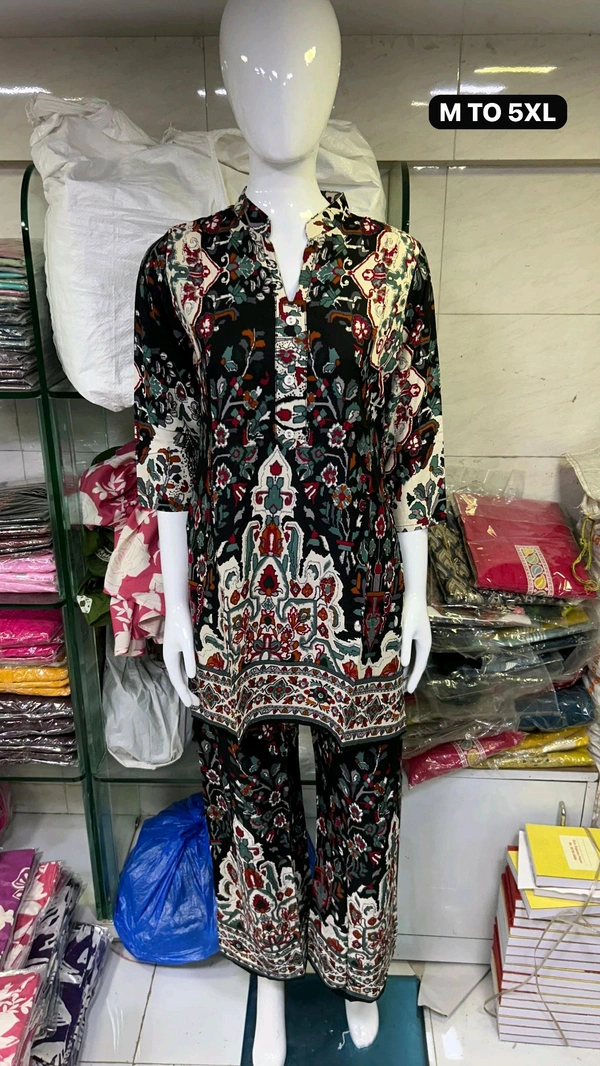 Premium Heavy Rayon Co-ord Set - Black, XL/42