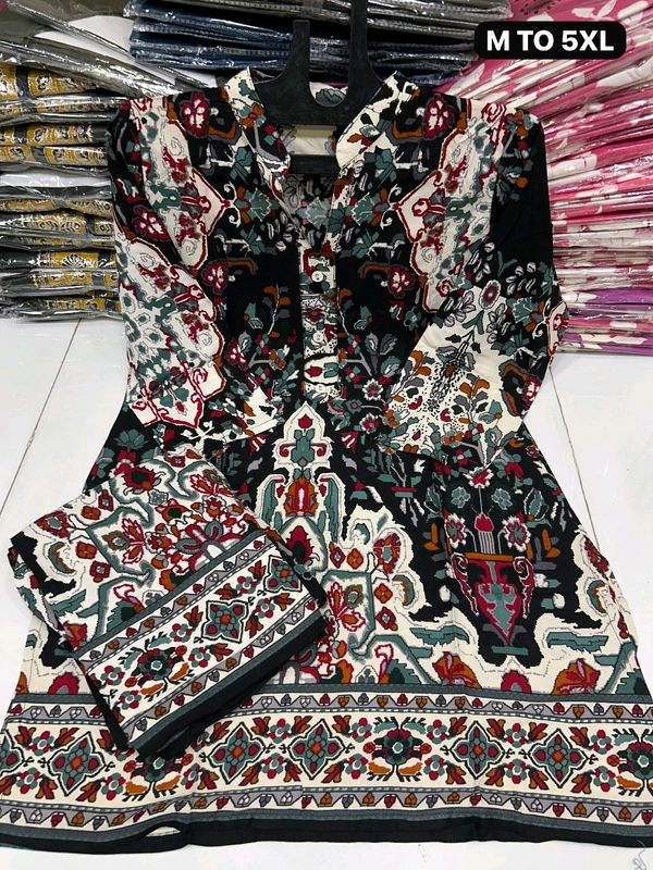 Premium Heavy Rayon Co-ord Set - Black, 5XL/50