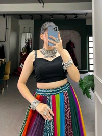 Navratri Special Multicolour Lehenga - Black, Free Size; Upto 42"