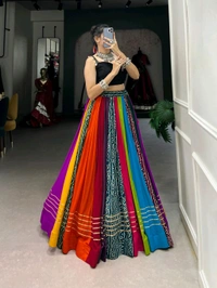 Navratri Special Multicolour Lehenga - Black, Free Size; Upto 42"