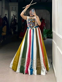 Navratri Special Multicolour Lehenga - White, Free Size; Upto 42"