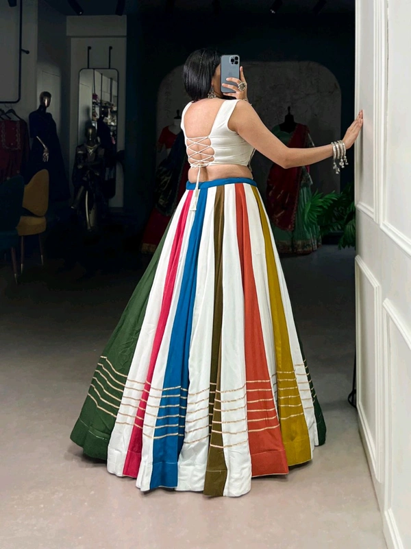 Navratri Special Multicolour Lehenga - White, Free Size; Upto 42"