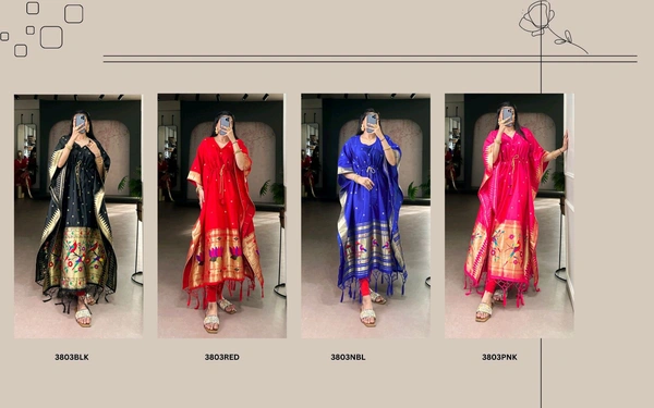 Jacquard Paithani Kaftan Dress - Blue