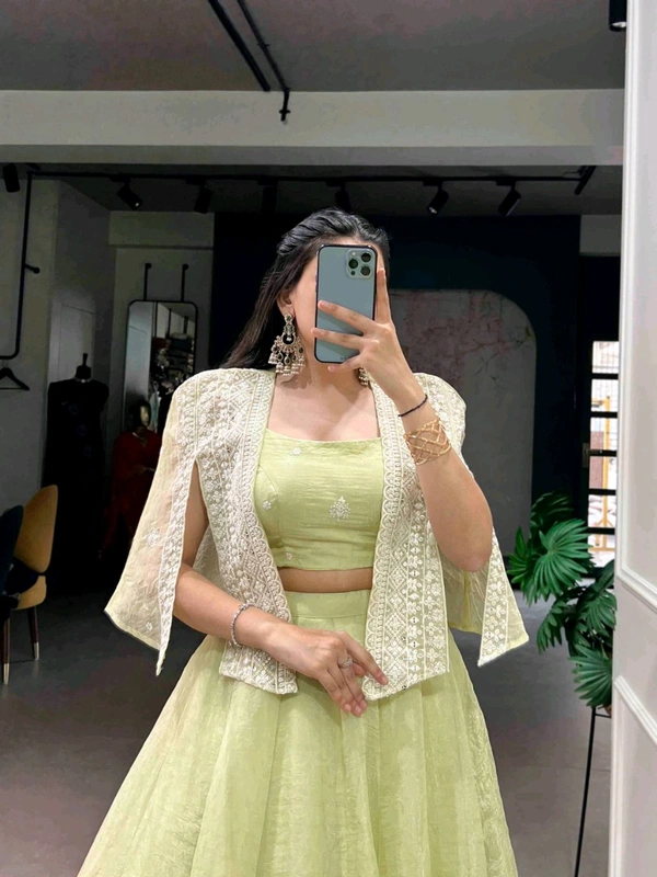 New Style Partywear Lehenga Blouse With Koti - Green
