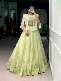 New Style Partywear Lehenga Blouse With Koti - Green