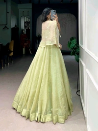 New Style Partywear Lehenga Blouse With Koti - Green