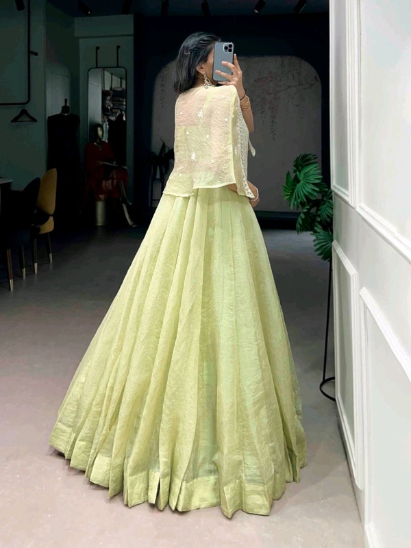 New Style Partywear Lehenga Blouse With Koti - Green