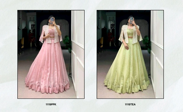 New Style Partywear Lehenga Blouse With Koti - Green