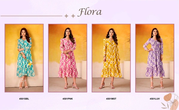 Floral Print Frock - Sky Blue, M/38