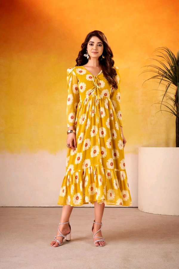 Floral Print Frock - Mustard, M/38