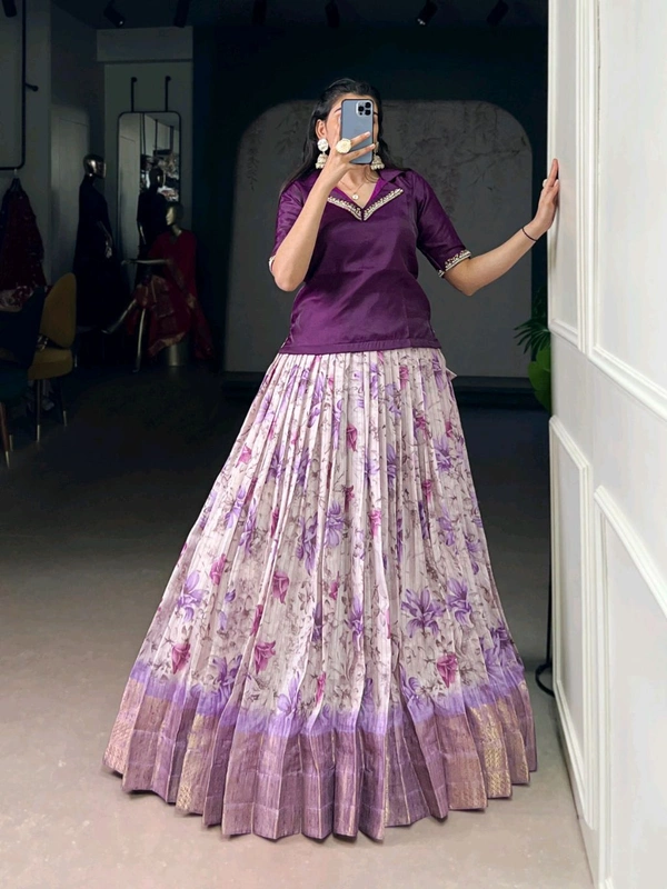Party Wear Co-ord Lehenga Blouse Set - Purple