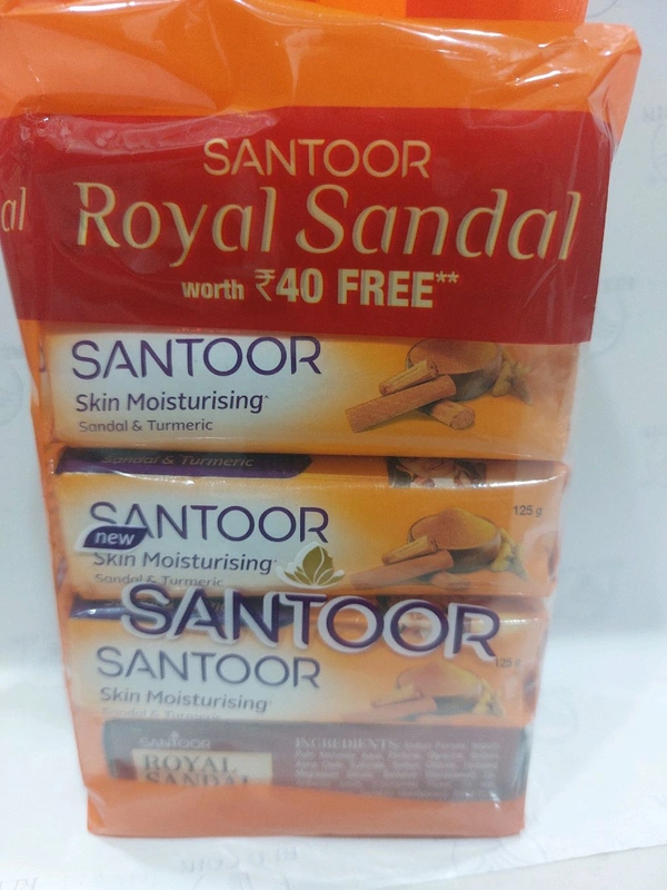SANTOOR ROYAL SANDAL SOAP + 75 G Soap Free - 125 G X 4 PC