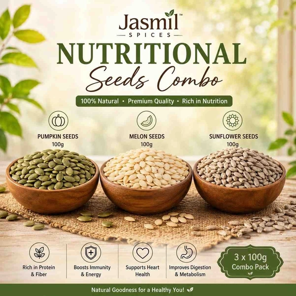Nutritional Seeds Combo Each 100gms Healthy Mix of Pumpkin, Sunflower & Melon Seeds | Jasmil Spices