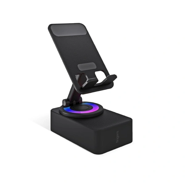 FINGERS Mini MOT (My-Own-TV) Bluetooth & USB Portable Speaker-Cum-Mobile Stand with 360ยฐ Rotation (Dazzling RGB Lights, 6-Hour Playback, Built-in Mic) - Rich Black
