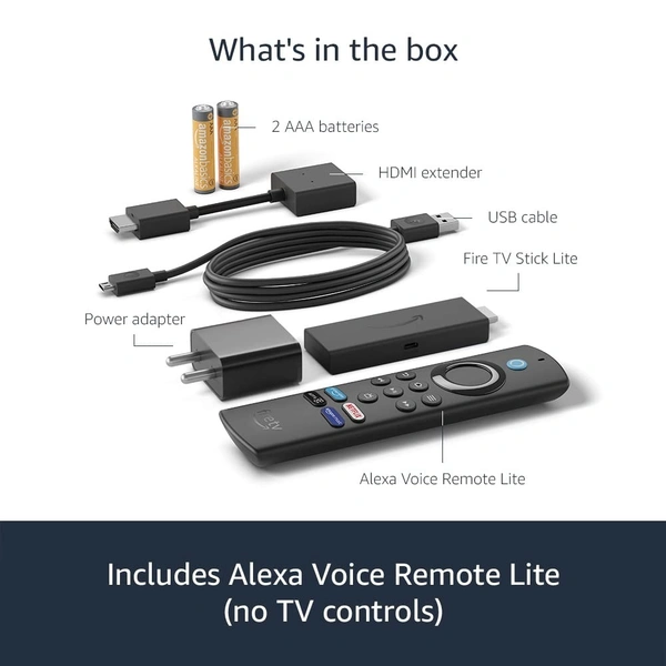Amazon Fire TV Stick Lite with all-new Alexa Voice Remote Lite (no TV controls), HD streaming device | Now with App controls - TV STICK LITE, Black