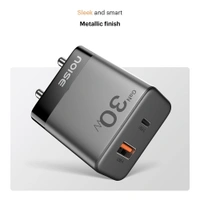 Noise Power Series 30W Gan Charger: 2 Ports (1 USB-C Type, 1 USB-A), iPhone 0-50% In 30Mins, With Globally Compatible, Supports All iPhones, Android Phones, Tablets (Black) - 30W GAN