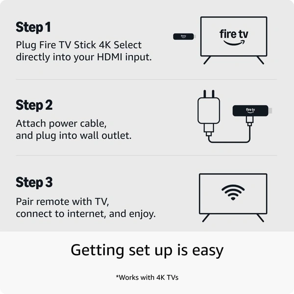 Amazon Fire TV Stick 4K Select (newest model), start streaming in 4K, Alexa voice search, stream lakhs of movies & episodes, free and live TV - Black, 8 GB