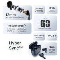 Noise Aura Buds in Ear Truly Wireless Earbuds with 60H of Playtime, Quad Mic with ENC, Dual Device Pairing, Instacharge(10 Min=150 Min),12Mm Polymer Composite Driver,BT V5.3 - AURA BUDS