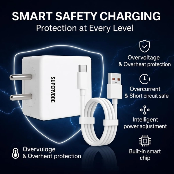 REALME Realme 45W Supervooc Charger with 1M Type-C Fast Charging Cable|Dash/Wrap/Vooc/Superdart/Dart|45Watt Adapter for Realme Narzo 80 Lite/90x/80 Pro/90/P4x/15T/15C/P3 Lite/C75/C71/GT 7/GT 7T/P3 Pro/GT 6 - 45W