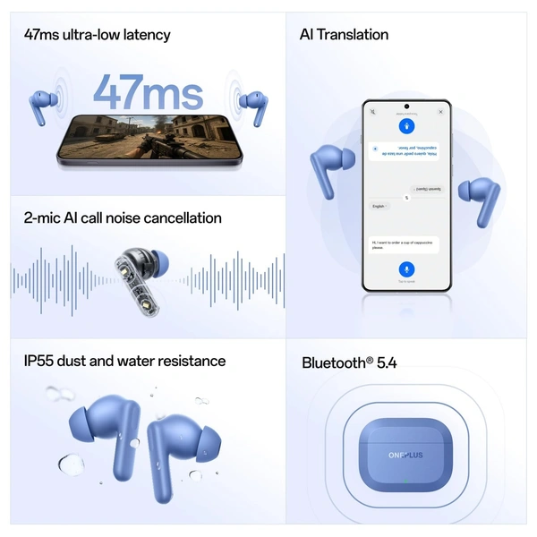 OnePlus Nord Buds 3r TWS Earbuds up to 54 Hours Playback, 2-mic Clear Calls, 3D Spatial Audio, AI Translation, 12.4mm Drivers, Dual-Device Connectivity, 47ms Low Latency - NORD BUDS 3R
