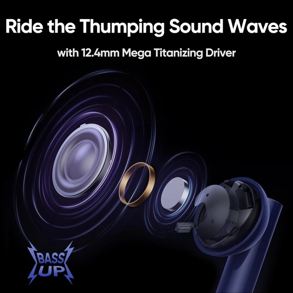 REALME realme Buds Air 5 Truly Wireless in Ear Earbuds with 50dB ANC, 12.4mm Mega Titanized Dynamic Bass Driver, Upto 38Hrs Battery with Fast Charging & 45ms Ultra-Low Latency for Gaming - AIR 5