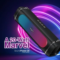 FINGERS SoundPower-20 Bluetooth Portable Speaker with Powerful 20 W Deep Bass, Mesmerizing RGB Lights, 9-Hour Playtime, Free Carry Strap, Built-in Mic (Black) - SOUNDPOWER 20W
