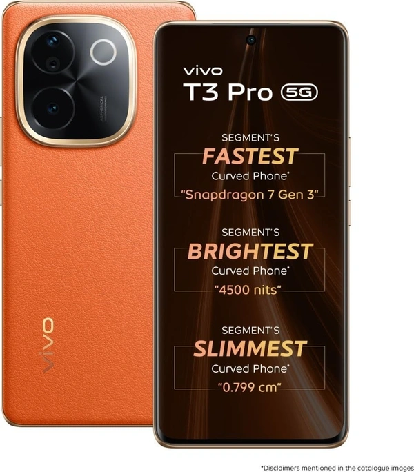 vivo T3 Pro 5G (Sandstone Orange, 8GB RAM+ 256GB Storage) | Snapdragon 7 Gen 3 Processor | 120Hz AMOLED Display | Dual Nano-SIM | 5500mAh Battery - vivo T3 Pro 5G