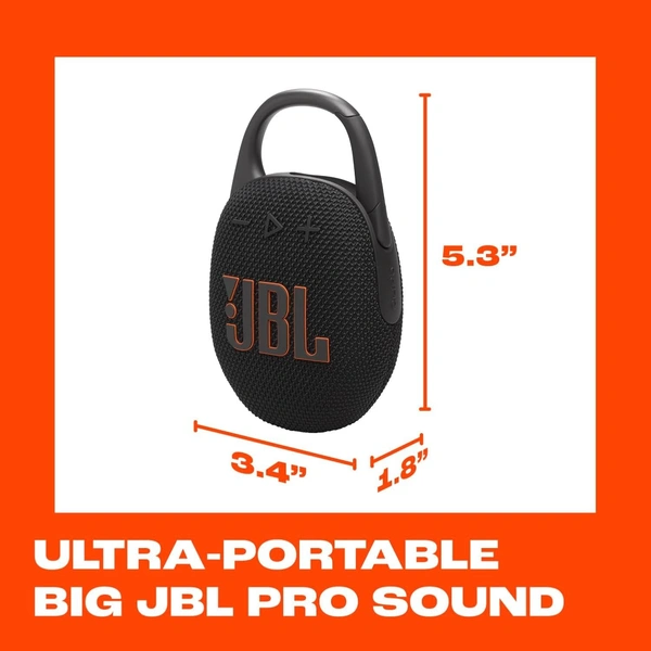 JBL Clip 5 - Ultra-Portable, Waterproof & Dustproof Bluetooth Speaker, Big Pro Sound with Punchy bass, Integrated Carabiner, Up to 12 Hours of Play, Made in Part with Recycled Materials - CLIP 5